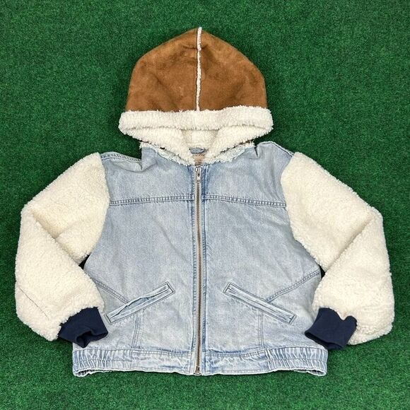 We The Free Jackets & Blazers - We The Free Womens Small Cozy Track Jacket Sherpa‎ Denim Brown Hood
